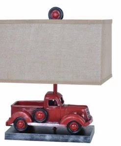 Crestview Collection Well Traveled Farmhouse Table Lamps, Red Truck Design, 20 in. H.