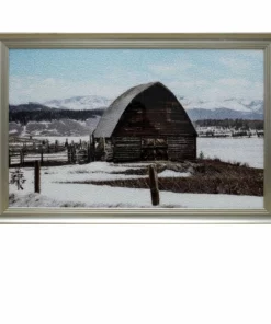 Crestview Collection 48 x 32 in. Winter Barn Framed Crackled Glass Wall Art, CVTOP2463
