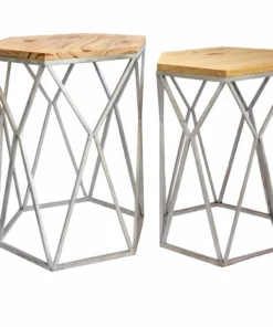 Crestview Collection St. Augustine Metal and Wood Tables, Set of 2, CVFNR5019