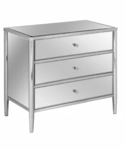 Crestview Collection Hollywood Nickel and Mirror 3 Drawer Chest, CVFZR1689