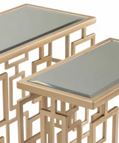 Crestview Collection Maddox Rectangle Champagne Metal and Mirror, Set of Tables, CVFZR3537 -Crestview Collection Shop 1678491 A2