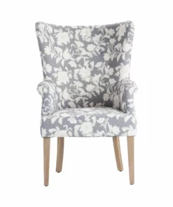 Crestview Collection Heatherbrook Upholsted Floral Pattern Grey Wingback Chair with Distressed Grey Legs, CVFZR4502