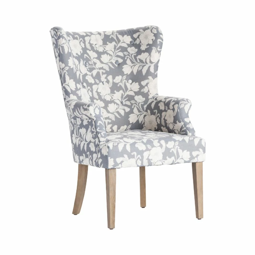 Crestview Collection Heatherbrook Upholsted Floral Pattern Grey Wingback Chair with Distressed Grey Legs, CVFZR4502 4 Crestview Collection Heatherbrook Upholsted Floral Pattern Grey Wingback Chair with Distressed Grey Legs, CVFZR4502 - Image 2