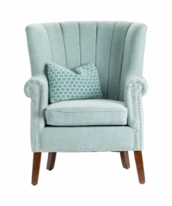 Crestview Collection Avana Upholstered Channel Back Teal Accent Chair with Kidney Pillow, CVFZR4505