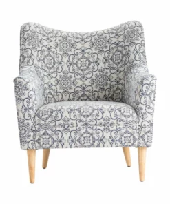 Crestview Collection Huntington Upholstered Blue Pattern Shaped Back Arm Chair, CVFZR5003