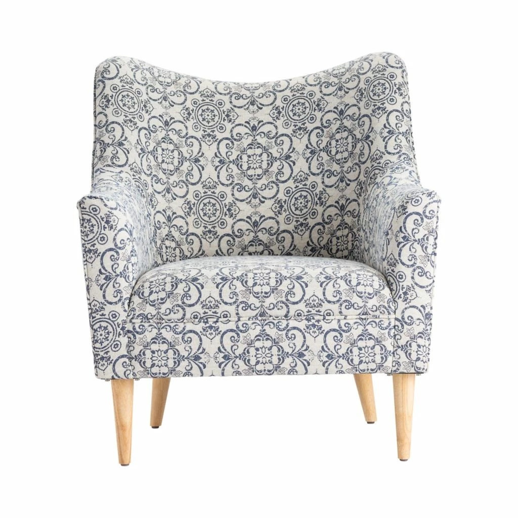Crestview Collection Huntington Upholstered Blue Pattern Shaped Back Arm Chair, CVFZR5003 4 Crestview Collection Huntington Upholstered Blue Pattern Shaped Back Arm Chair, CVFZR5003 - Image 2