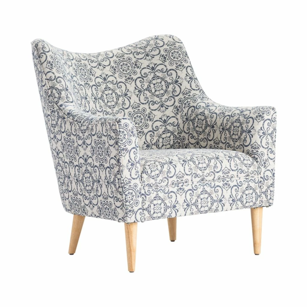 Crestview Collection Huntington Upholstered Blue Pattern Shaped Back Arm Chair, CVFZR5003 5 Crestview Collection Huntington Upholstered Blue Pattern Shaped Back Arm Chair, CVFZR5003 - Image 3