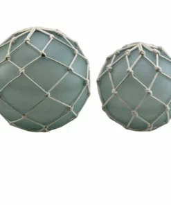 Crestview Collection Fisher Buoy Decorations Wrapped with Bleached Rope, Set of 2