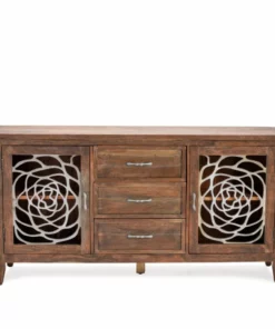Crestview Collection Bengal Manor Acacia Wood and Aluminum Sideboard, 2-Door, 3-Drawer, CVFNR627