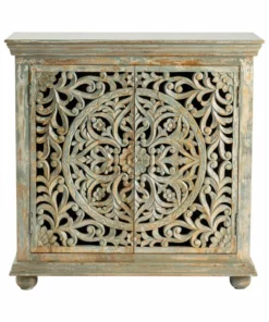 Crestview Collection Bengal Manor Mango Wood Carved Cabinet, 2-Door, CVFNR458