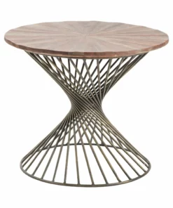 Crestview Collection Bengal Manor Twist Metal Round Accent Table with Pie Cut Wood Top, CVFNR406