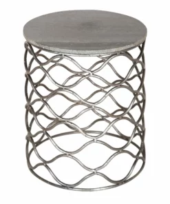 Crestview Collection Bengal Manor Solid Iron Accent Table in Nickel Finish with Marble Top, CVFNR483