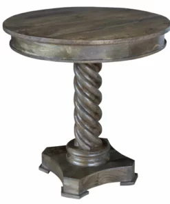 Crestview Collection Bengal Manor Mango Wood Carved Rope Twist Accent Pedestal Table, CVFNR328