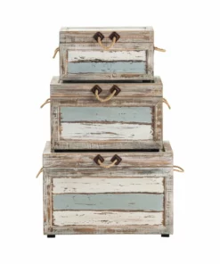 Crestview Collection Nantucket Weathered Wood Trunks, Set of 3, CVFZR1245