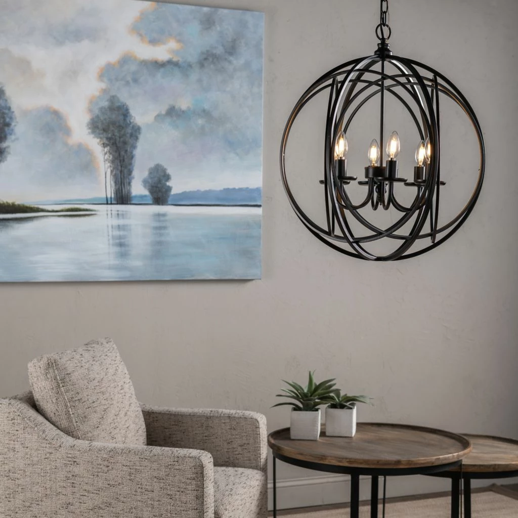 Crestview Collection Willow Round Black Metal Chandelier 8 Crestview Collection Willow Round Black Metal Chandelier - Image 6